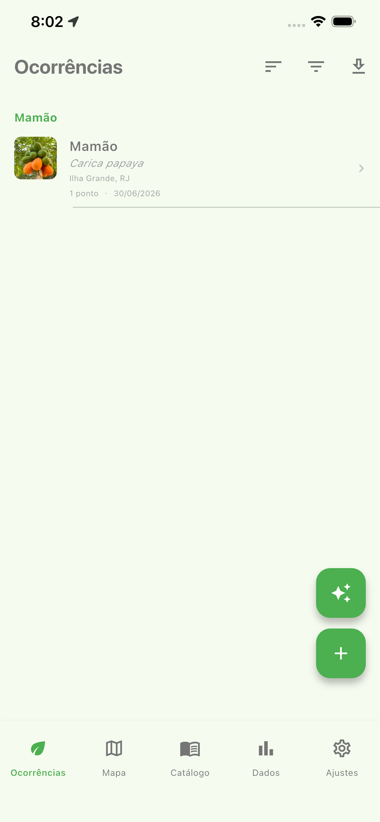 Lista de ocorrências